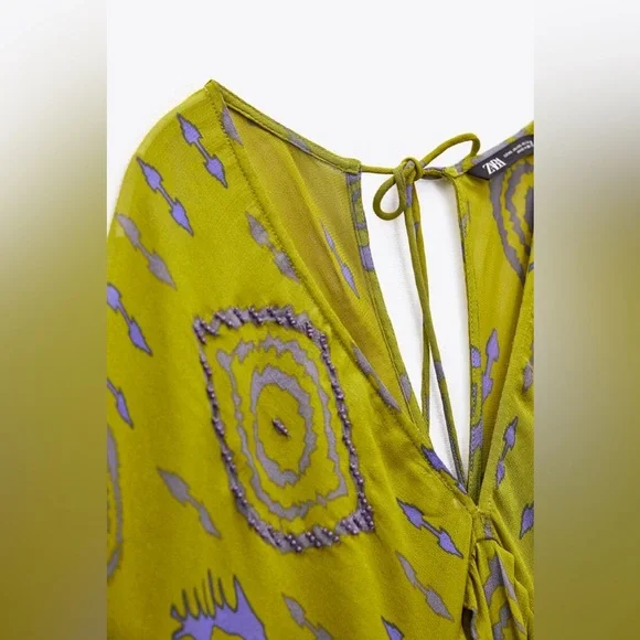 Zara Dress kaftan kimono midi maxi bohemian oversize beads prints summer - Picture 5 of 6